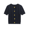 Round neck short sleeved single breasted knitted sweater top for women
