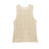 Round neck sleeveless hollow jacquard mesh knitted vest for women