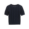 Round neck short sleeved single breasted knitted sweater top for women