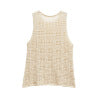 Round neck sleeveless hollow jacquard mesh knitted vest for women