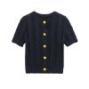 Round neck short sleeved single breasted knitted sweater top for women